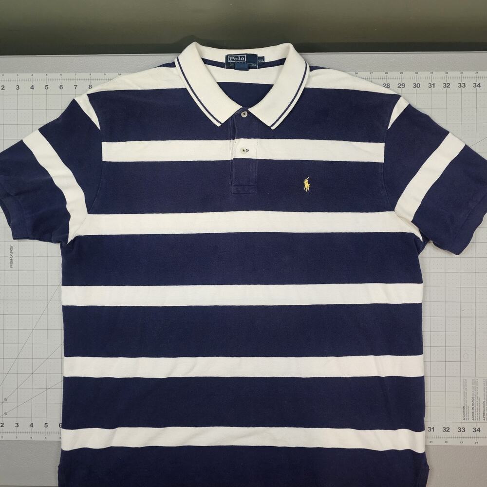 Vintage Polo Ralph Lauren Shirt XXL Blue Sailor Striped Pique Preppy Ivy League